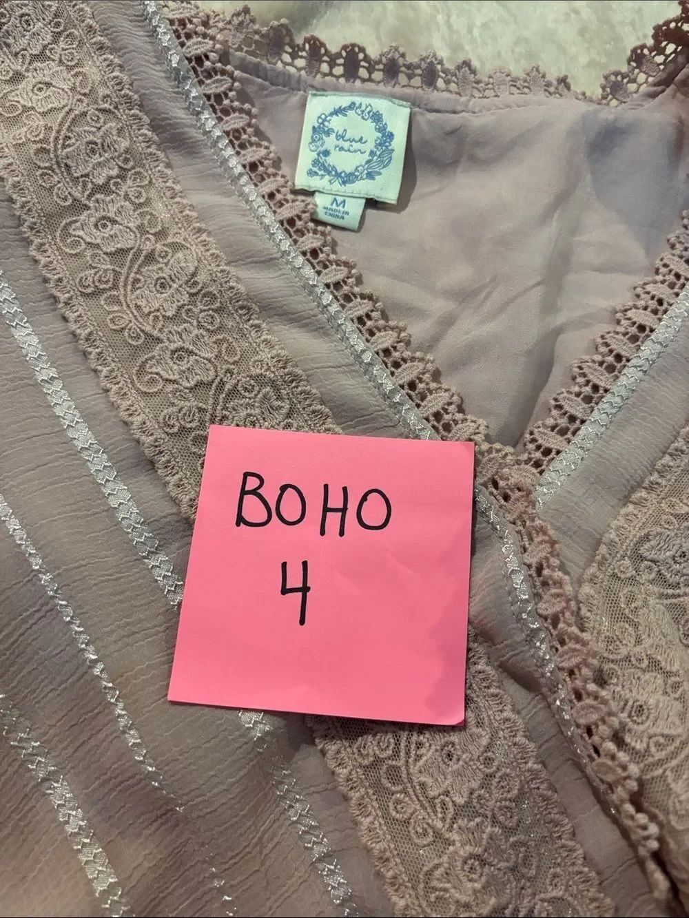 Anthropologie Blue Rain Mauve Lace-Trim Wrap Top - Picture 5 of 5
